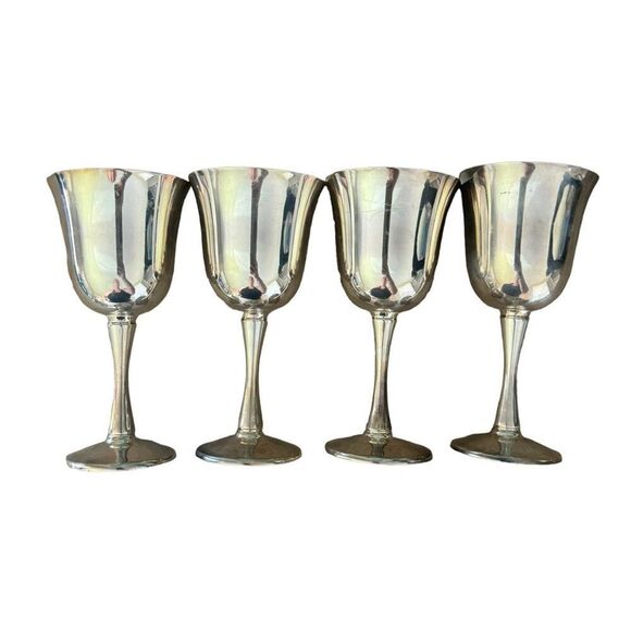 Vintage Silver Plated Salem Portugal MCM Wine Water Goblet Cup Chalice Set Of 4 - Picture 1 of 9